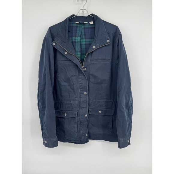 LLBean Other - VTG LLBean‎ Mens Navy Plaid Blanket Lined Field Barn Chore Coat Jacket Size XL